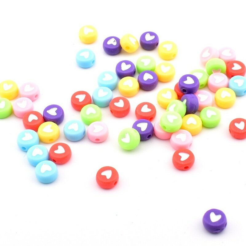 50pcs/lot 7*4*1mm DIY Acrylic letter beads Round colored white love beads for jewelry making