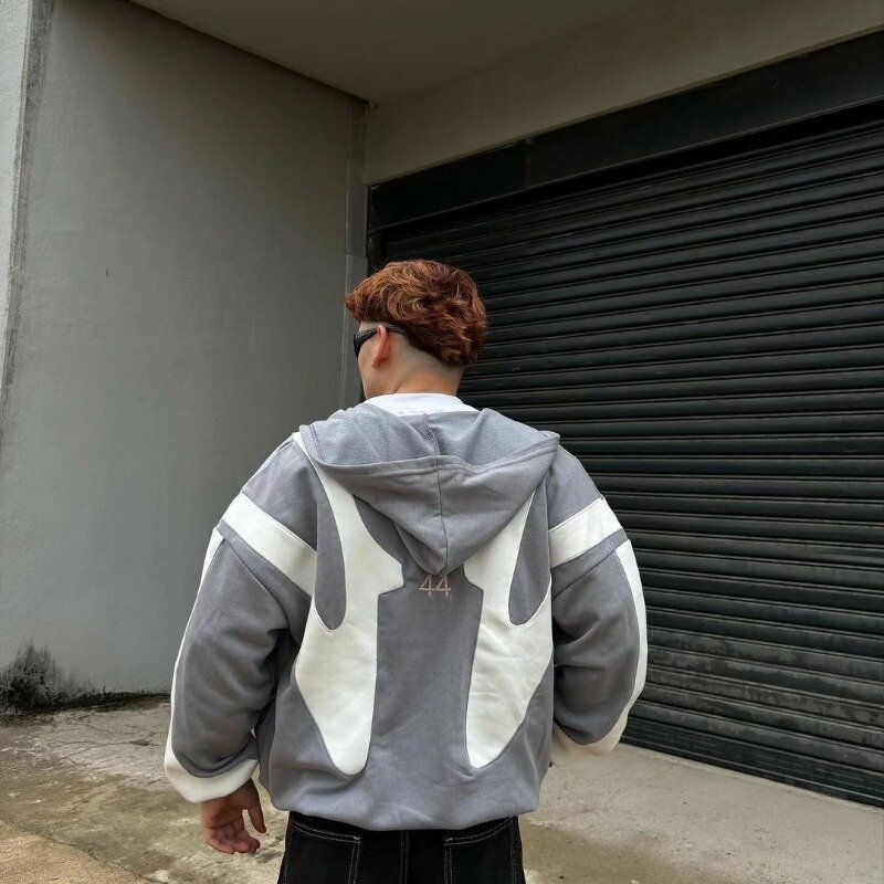 Y2K hoodie ritsleting pria wanita, Sweatshirt baru harajuku tambal sulam ukuran besar Gotik Streetwear