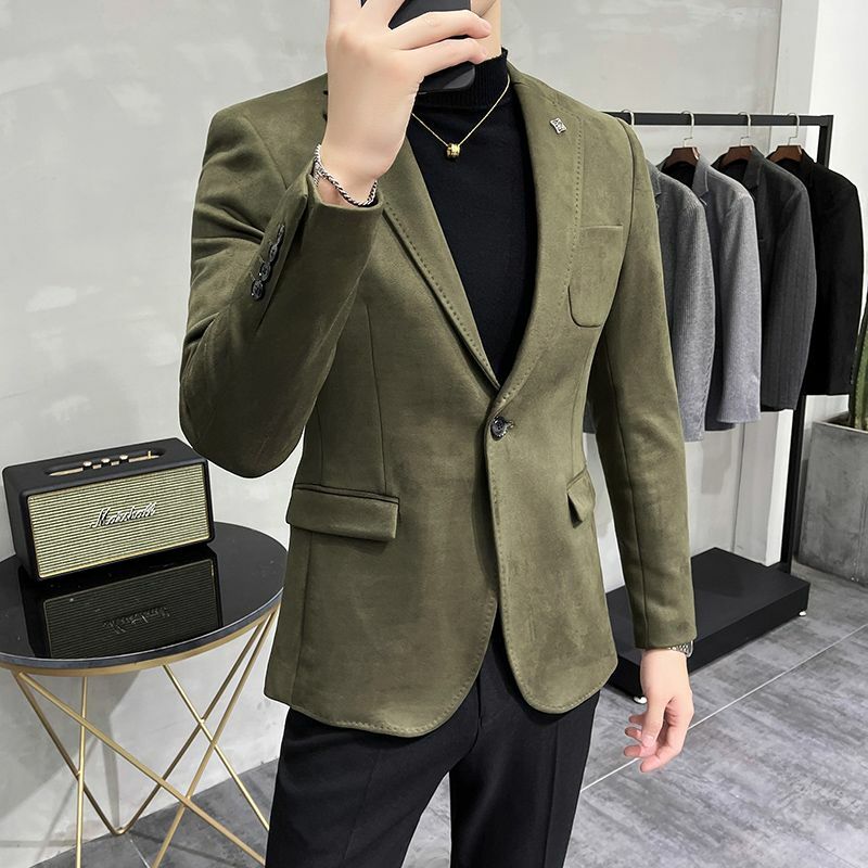 2-A29 suit in pelle scamosciata da uomo slim fit versione coreana trendy ins design casual small suit autund winter single piece top jacket