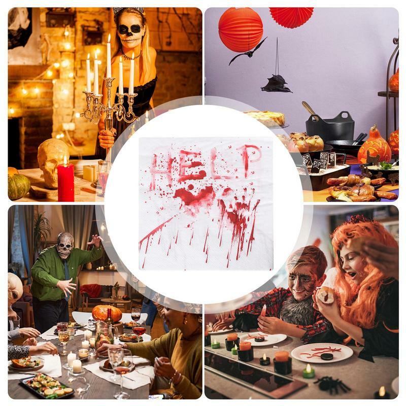 Servilletas de fiesta de Halloween, papel de cena impreso, accesorios de terror sangriento, decoración altamente absorbente, suministros para fiestas en casa