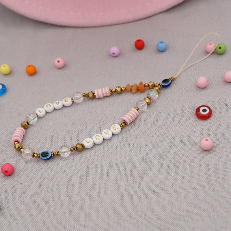 Colorful Anti-lost Phone Lanyard for Women Hanging Cord Jewelry Universal Acrylic Beads Letter Charm Mobile Phone Chain 2024 New