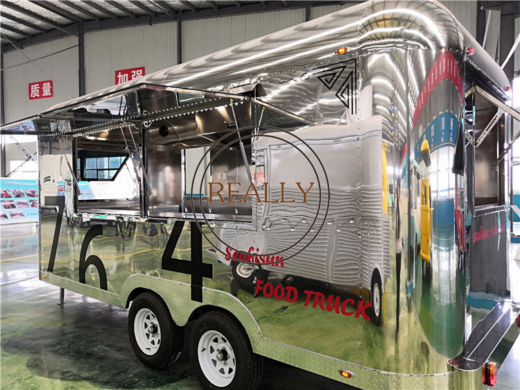 Stainless steel 5m mobile Mirror food trailer street snack vending cart kiosk