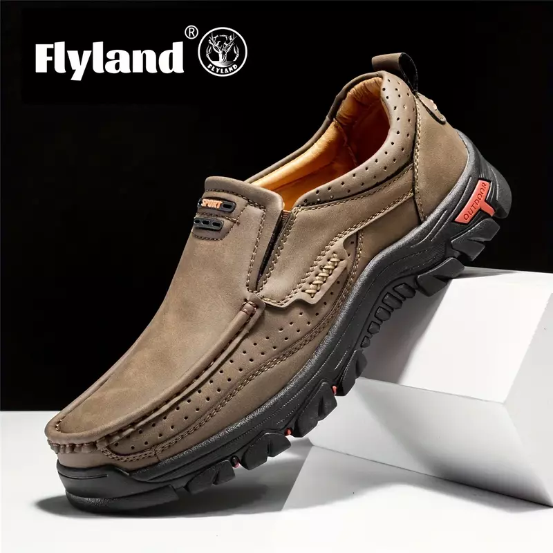 Botas de cuero hechas a mano Retro para hombre, zapatos de diseñador de moda para exteriores, botines transpirables para caminar, 2023