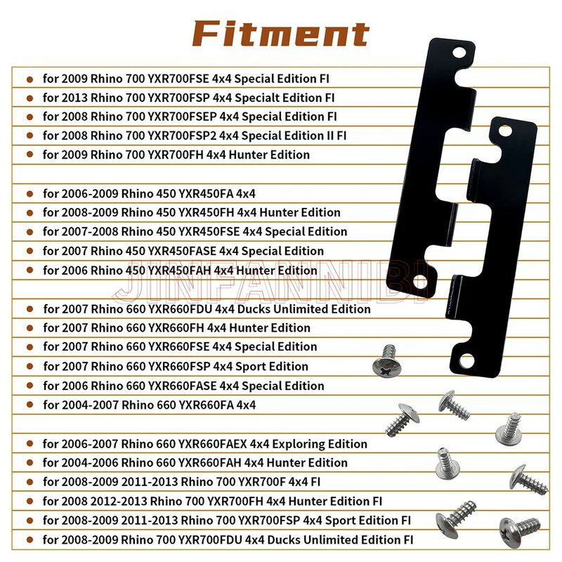 Placas y tornillos para bisagra de puerta trasera, para Yamaha Rhino 450, YXR450, 2006, 2007, 2008, 2009, Rhino 660, YXR660, 2004-2007