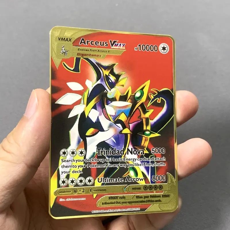 999999 poin kartu logam HP Pokemon Charizard kartu Super logam emas kartu Inggris megtwo Vmax Mega hadiah koleksi permainan Anime