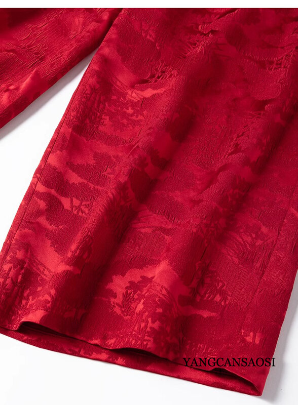 Женские летние широкие брюки из 2024 натурального шелка тутового шелкопряда с карманами, красного цвета, 30 мм, 50%