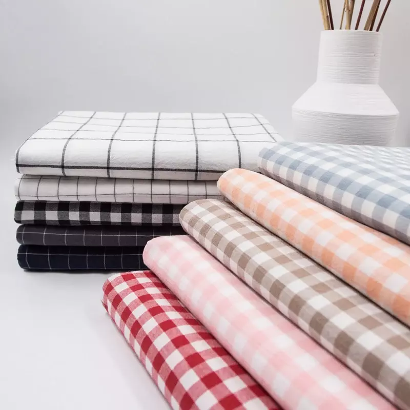 Wash Pure Cotton 100% Fabric for Bed Sheets Quilt Covered Clothing Shirt Grid Striped Plaid Cloth Brocade Sewing Diy 50x250cm