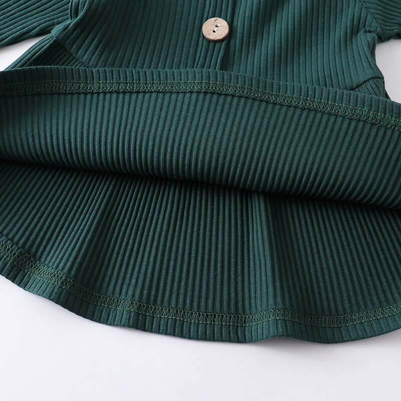 ชุดเสื้อผ้า3ชิ้นสำหรับทารกแรกเกิดเด็กวัยหัดเดินฤดูใบไม้ผลิ Baju Bayi perempuan เสื้อแขนยาวแต่งระบายสีเขียว