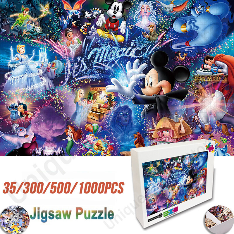 Disney mickey mouse quebra-cabeça quebra-cabeça disney coleção de personagens de madeira jigsaw brinquedos educativos 35/300/500/1000 peças quebra-cabeças