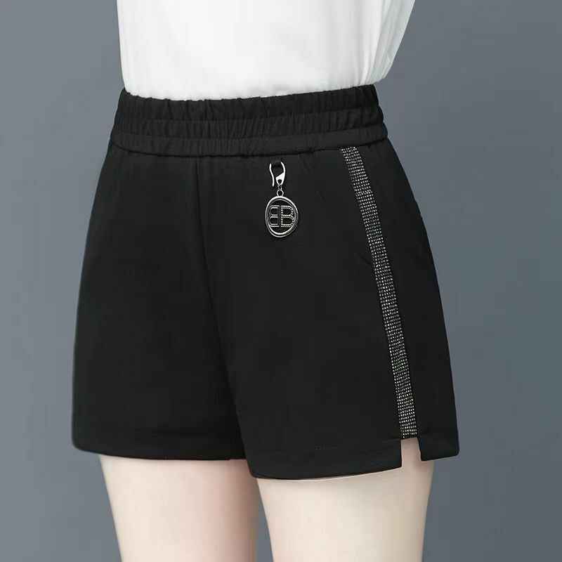 Wiosenne jesienne cienkie koreańskie prosta szeroka nogawki wysokie casualowe damskie szorty w jednolitym kolorze patchworkowe kieszeń 2024 nowe ubrania damskie