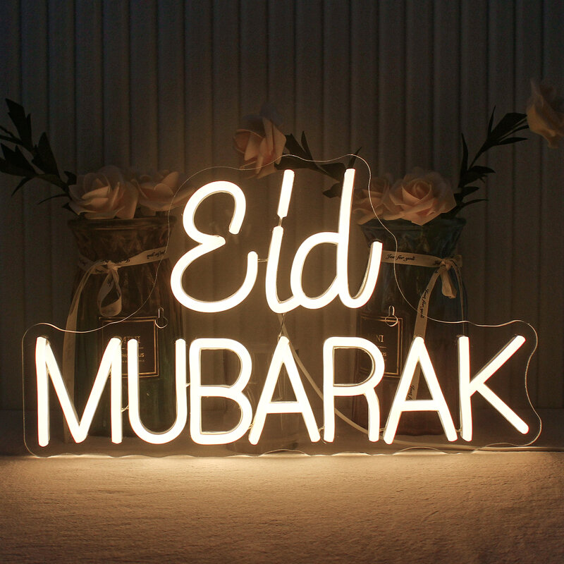 Luces de letrero LED de neón Eid Mubarak, decoración de habitación con letras de Ramadán para dormitorio, fiesta en casa, Festival, lámpara de pared artística USB