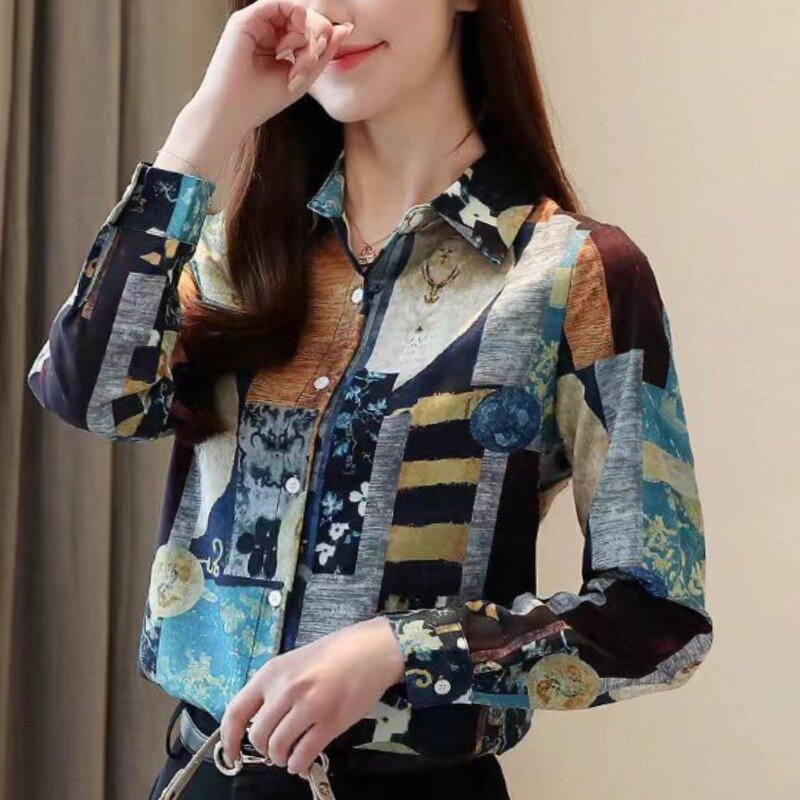 POLO Retro coreano para mujer, de manga larga Camiseta holgada, versátil, con varios botones, a la moda, primavera, 2024