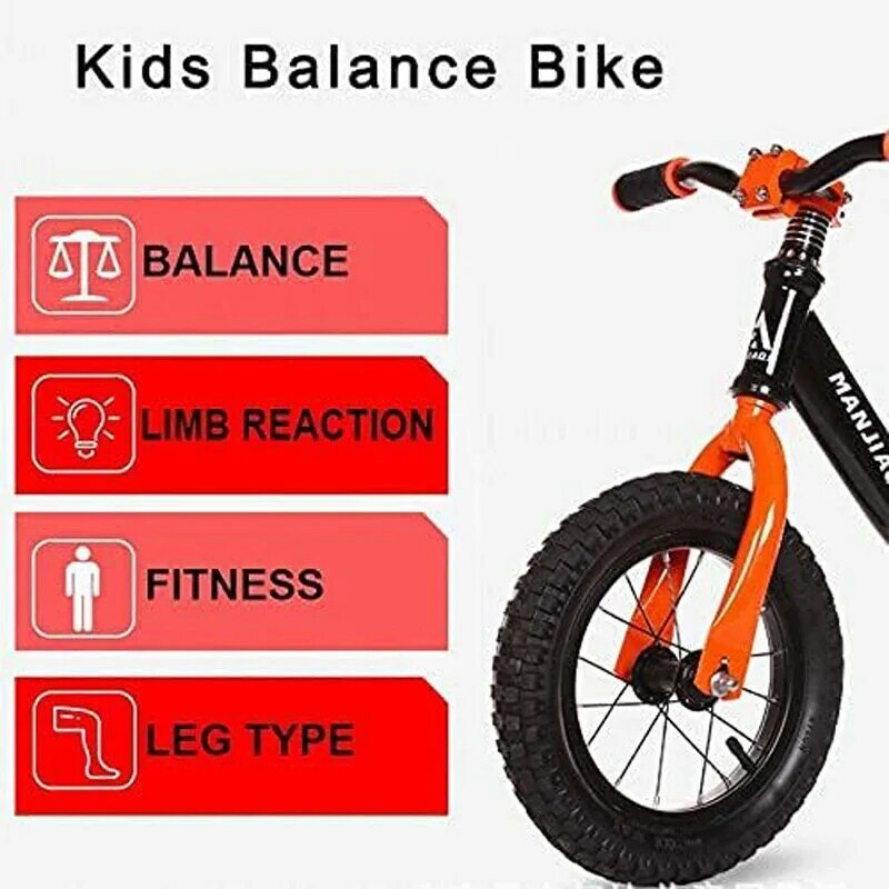 12’’ Balance Bike with Shock Absorber, No Pedal Walking Training Bike with Inflatable Rubber Tire for Kids and Toddlers