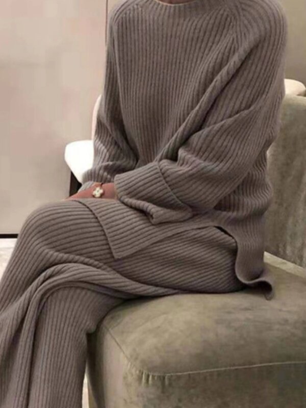 Luźne spodnie z dzianiny boczne rozcięcie zestaw spodni szerokie nogawki sweter dresowy swetry zestawy spodnie pełnej długości garniturów