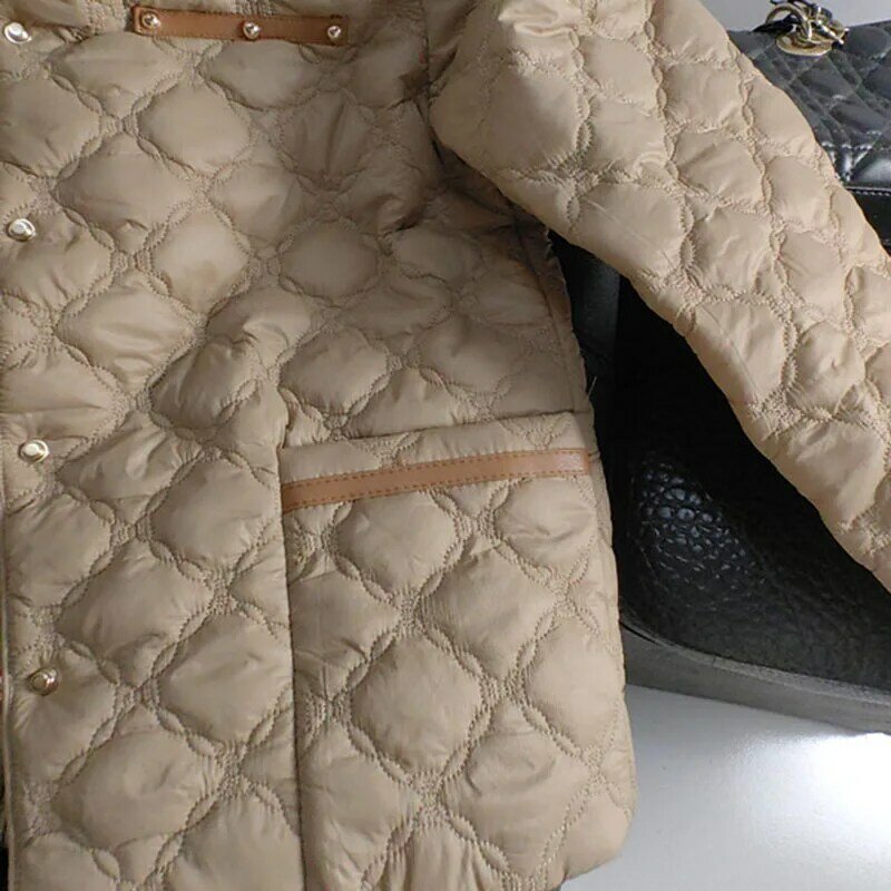 Giacca da donna leggera rombo 2024 autunno inverno nuovo cappotto di cotone con risvolto Y2k moda coreana manica lunga Top Outwear abbigliamento femminile