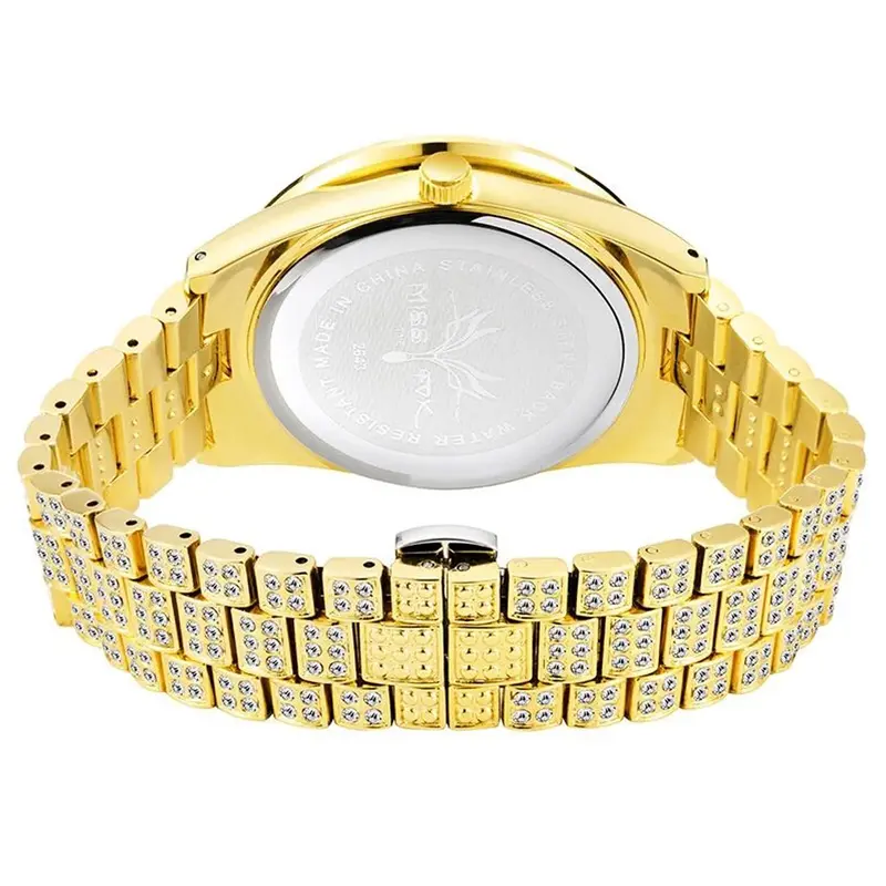 18k relógio de ouro homens hip hop diamantes completos relógios masculinos moda quartzo relógio masculino à prova dwaterproof água aço inoxidável iced para fora reloj hombre