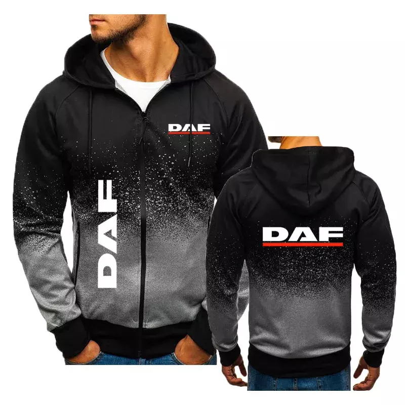 Truck DAF printed men's hoodie sweatshirt top Thin sports hoodie for men Hip hop trend color contrast men's hooded cardigan