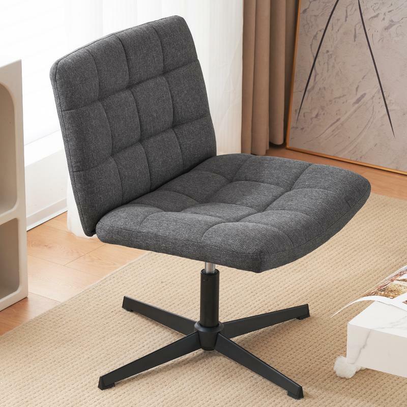 Wide Swivel Criss Cross Chair for Home Office, Mid Back Armless Desk Chair No Wheels Height Adjustable