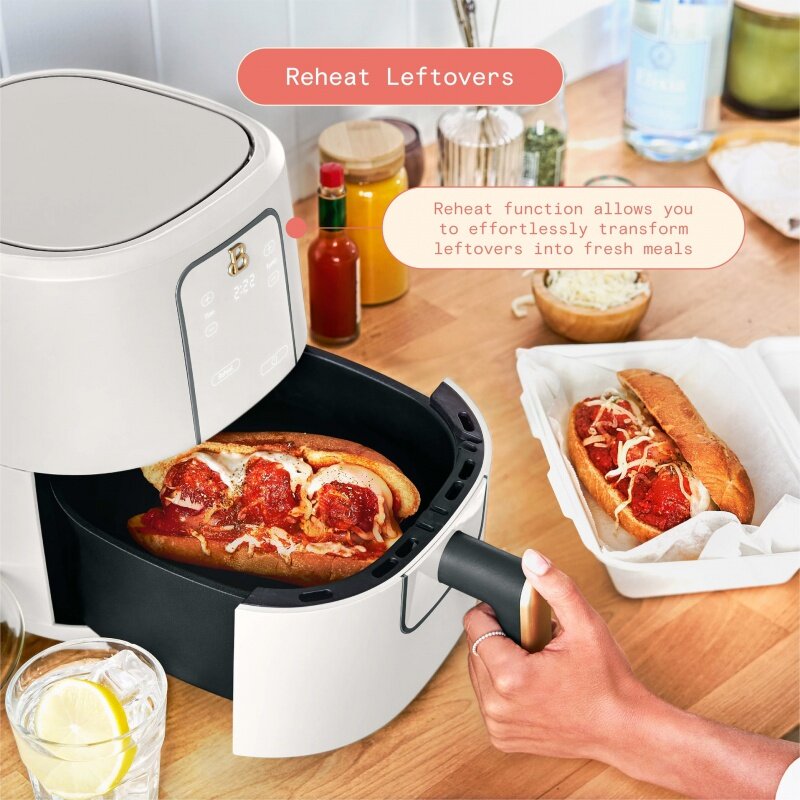 Fritadeira bonita do ar com tecnologia TurboCrisp, glacê branco por Drew Barrymore, 3 Qt