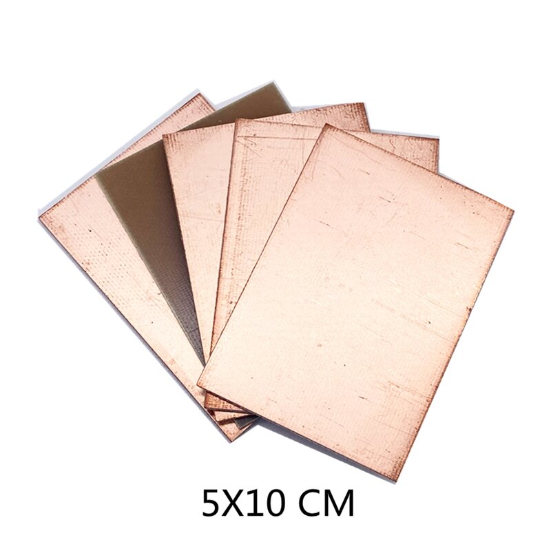 Placa revestida de cobre de un solo lado, Kit de placa de circuito laminado, 10 piezas PF, 5x10cm