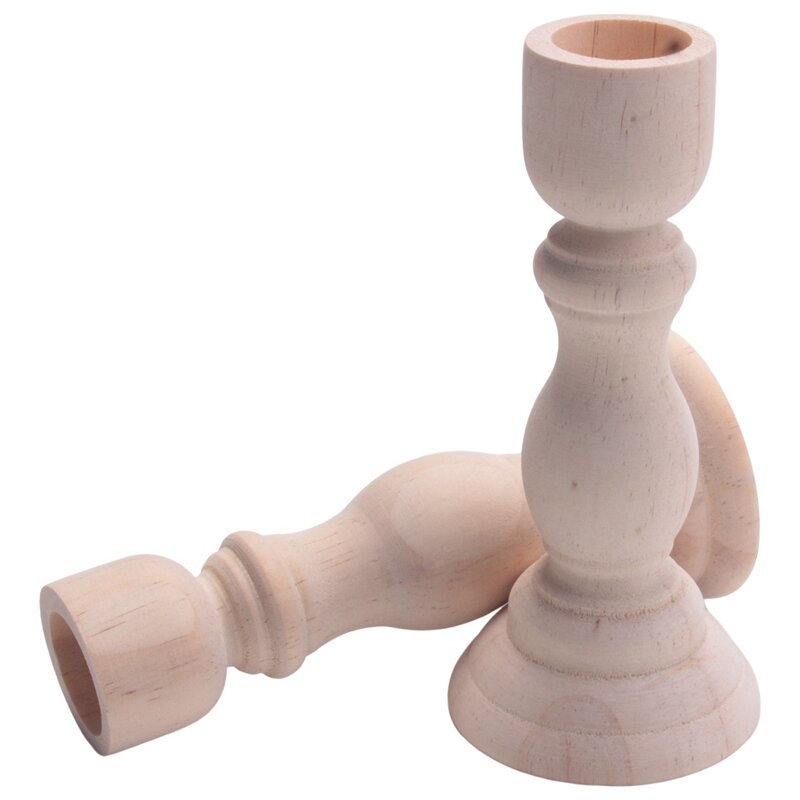 Hot 4Pcs Unfinished Wood Candlestick Holder For Craft Project, Ready To Stain, Paint Or Oil, 5 Inches For Party Decoration