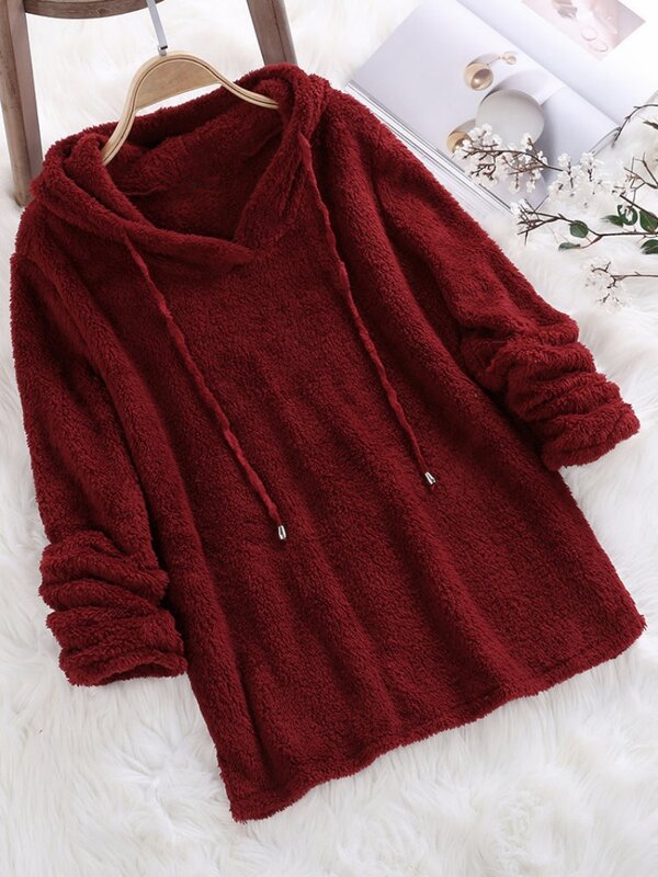 2024 jesienno-zimowy jednolity kolor z długim rękawem futro z kapturem dwustronny aksamitny pluszowy sweter w stylu piżam modne ciepłe ubrania