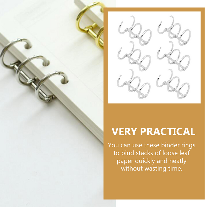 6 Pcs Metal Binder Rings Practical Segmented Notebook Clips Three-holes DIY Loose Leaf Books