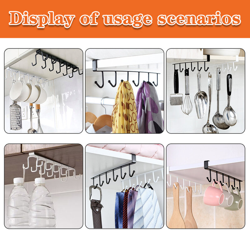 Multifunction Double-row Storage Hook Wardrobe Cabinet Metal Shelves Hanging Hooks Punch-free Hanging Cup Holder Kitchen Tool