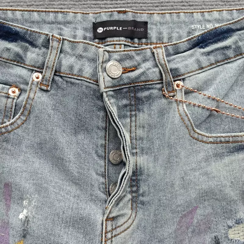 Высококачественные фиолетовые Брендовые джинсовые уличные трендовые мужские джинсовые шорты с меховыми краями и брызговым рисунком, мужские облегающие джинсовые шорты с заплатками и дырками