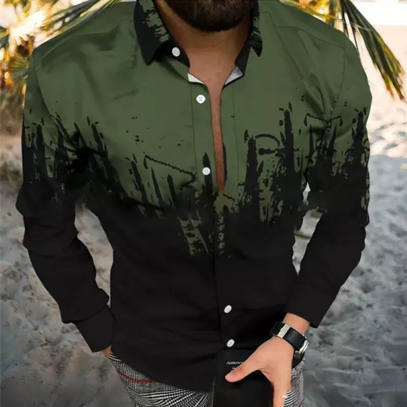 Мужская рубашка с отложным воротником, длинным рукавом, из мягкого материала