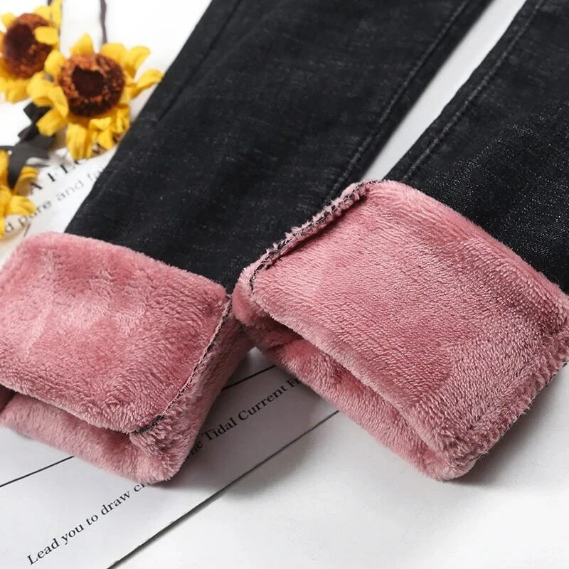 Calça lápis de cintura alta estiramento feminina, jeans grosso de veludo, moda casual, alta qualidade, feminina, 2023