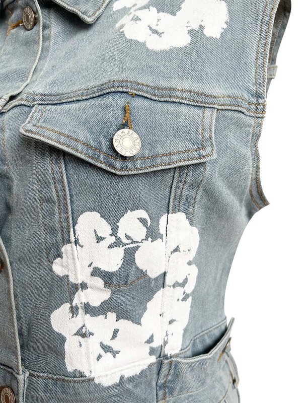 Set di due pezzi in Denim con stampa floreale donna estate colletto rovesciato senza maniche monopetto Crop top + pantaloncini Jeans Casual abiti