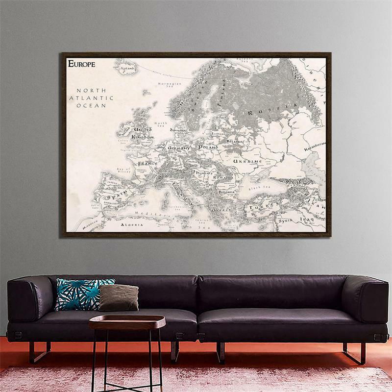 225*150Cm Poster Dekoratif Gambar Tanpa Bingkai Dinding Peta Eropa dan Cetak Ruang Tamu Kamar Tidur Dekorasi Rumah Perlengkapan Sekolah