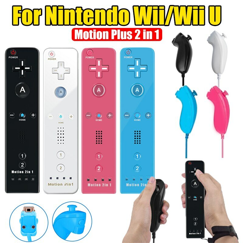 DATA FROG-Ensemble de manettes de jeu à distance sans fil pour Nintendo Wii U, Motion Plus avec étui en silicone, manette vidéo, manette 2 en 1