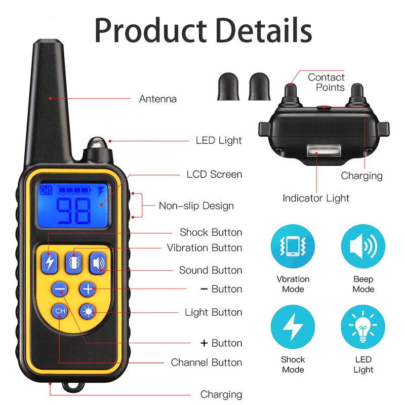 Electric Pet Dog Training Collar Shock Training Collar Electronic Remote Control Waterproof Rechargeable