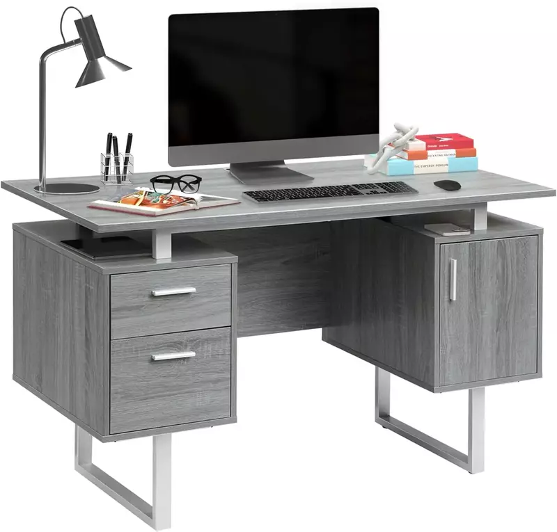 Modern Office Desk with Storage, Gray