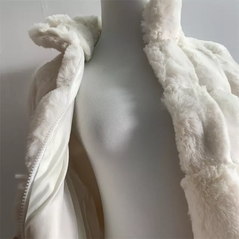PLAZSON-Casaco sem mangas de pele sintética feminino, casaco de inverno, colete fashion, monocromático, gola, imitação de pele de coelho, bloco, sobretudo