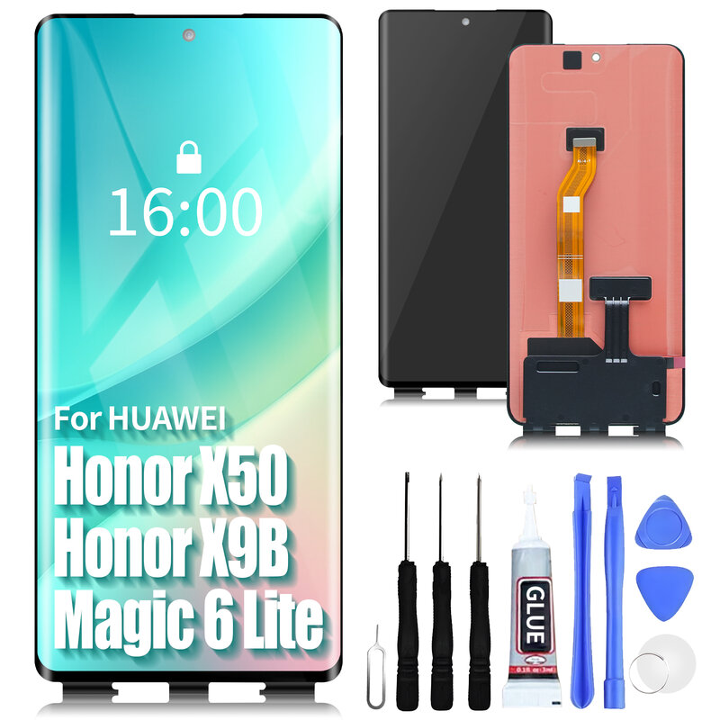 6.78นิ้ว AMOLED สำหรับ Huawei Honor X9B LCD 6 Lite ทัชสกรีนดิจิไทเซอร์แบบสัมผัสสำหรับ Honor Magic 6 Lite X50กรอบ LCD