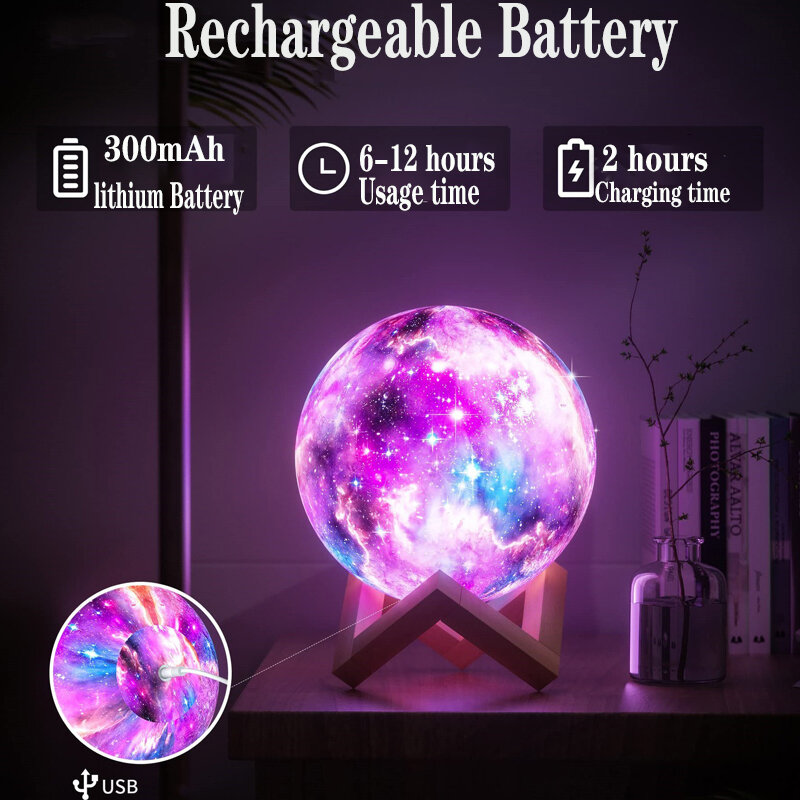 Starry Sky Light 5.9-inch 16 Color LED 3D Moonlight, Remote Control and Touch Control Moon Night Light Gift Suitable for Girls