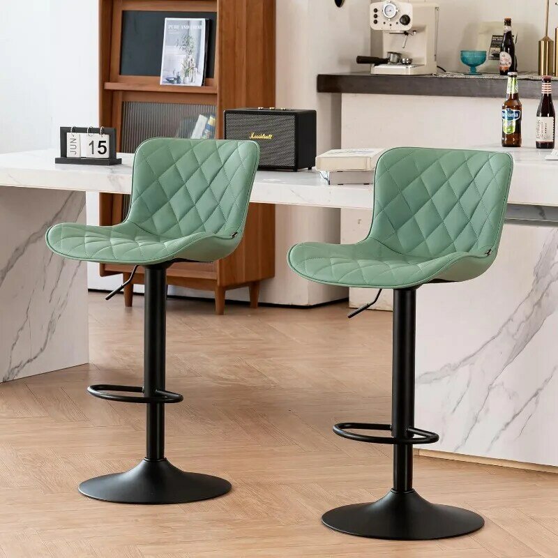 Taburetes de Bar con respaldo, Juego de 2 taburetes giratorios de cuero, altura ajustable, modernos, sillas altas