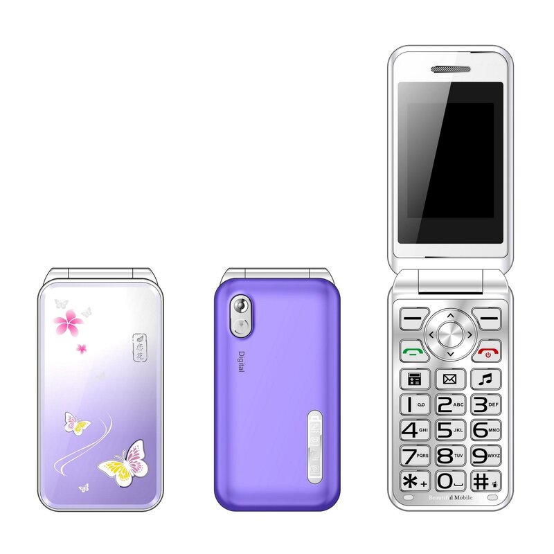 Teléfono Móvil Flip Lady's Beautiful Slim Pinko con linterna, sin cámara, luz Linda para niñas estudiantes, funciona con antorcha Sim Dual