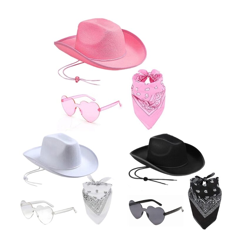 Costume fête prénuptiale 634C, chapeau, foulard lunettes, chapeau cow-girl, accessoires fête