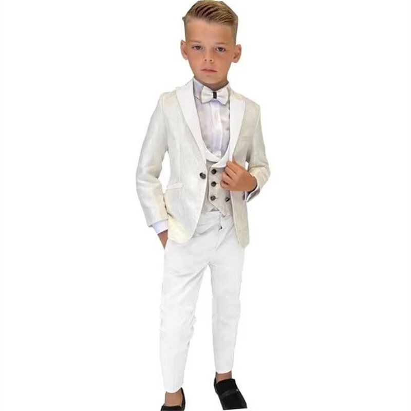 Classic Paisley Suit For Boys 3-Piece Sky Blue Smart Stylish Boy's Tuxedo Formal Outfit For Kids Blazer Vest And Pants For Party