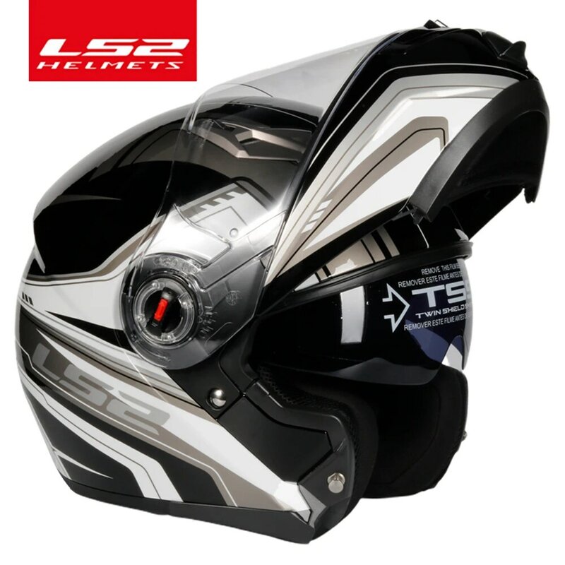 LS2 FF370 helm sepeda motor Flip Up, lensa ganda pribadi, helm Modular LS2 Capacete, helm balap Motocross