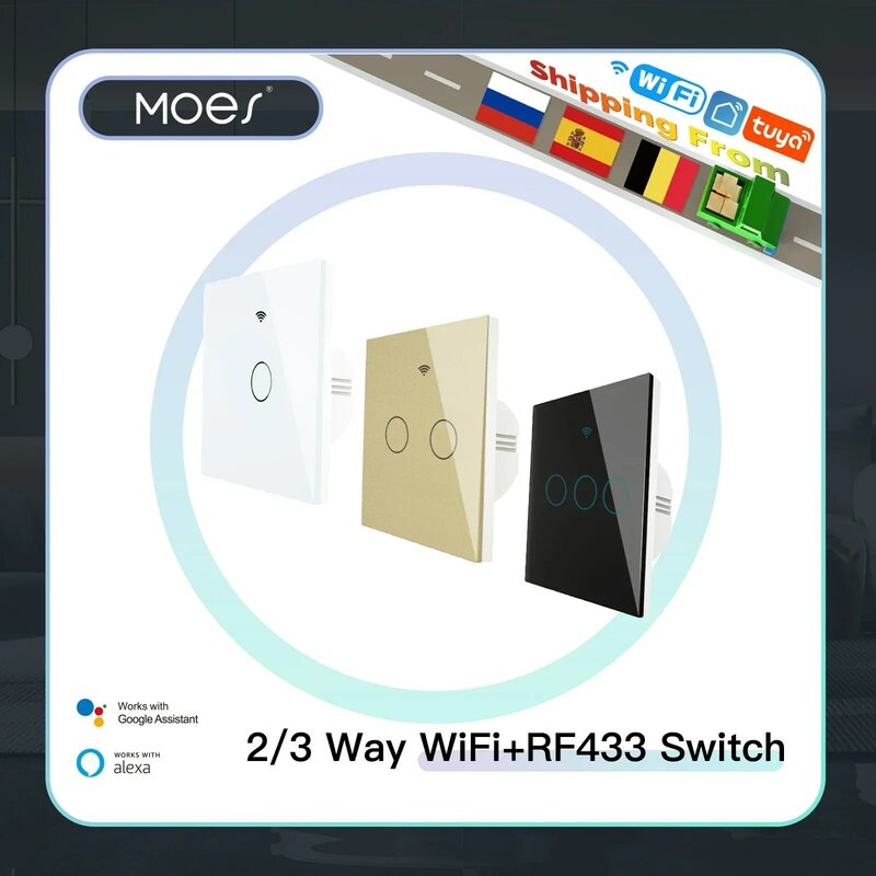 WiFi Smart Touch Switch, RF433, 2 ou 3 Gang, 2 ou 3 Gang, 2 ou 3 Gang, Smart Life, Controle de aplicativos Tuya, Alexa, Controle de voz do Google Home, atualizado, Novo