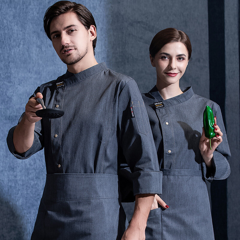 Chaqueta de Chef gruesa de manga corta/larga para hombres y mujeres, uniforme de cocina de restaurante de moda