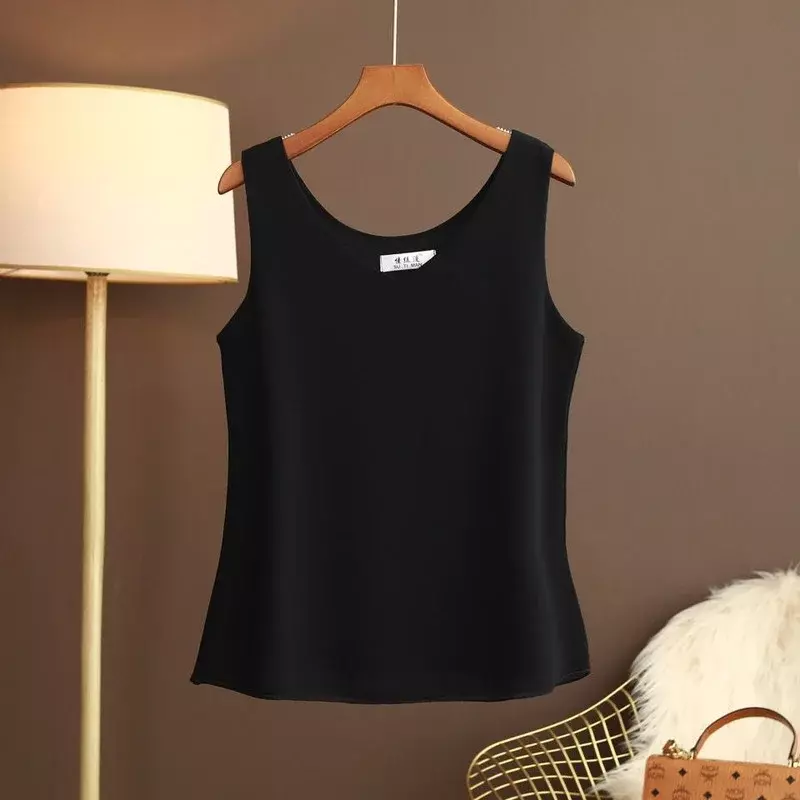 YUQI 여름 시폰 블라우스 셔츠 여성용 패션 민소매 V 넥 캐주얼 얇은 조끼 All-match Tops 한국 스타일 11 색