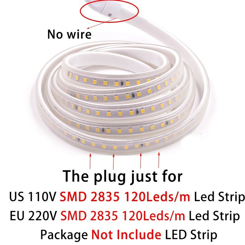LED Strip Plug Acessórios, 220V, 110V, US, 2835, 120LEDs