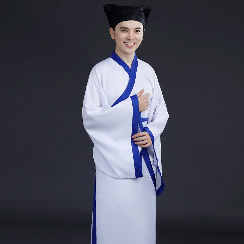 Chińska szata starożytny uczony kostiumy dla studentów mężczyzn aldult Kimono chiny tradycyjna Vintage etniczna scena przebranie na karnawał Hanfu
