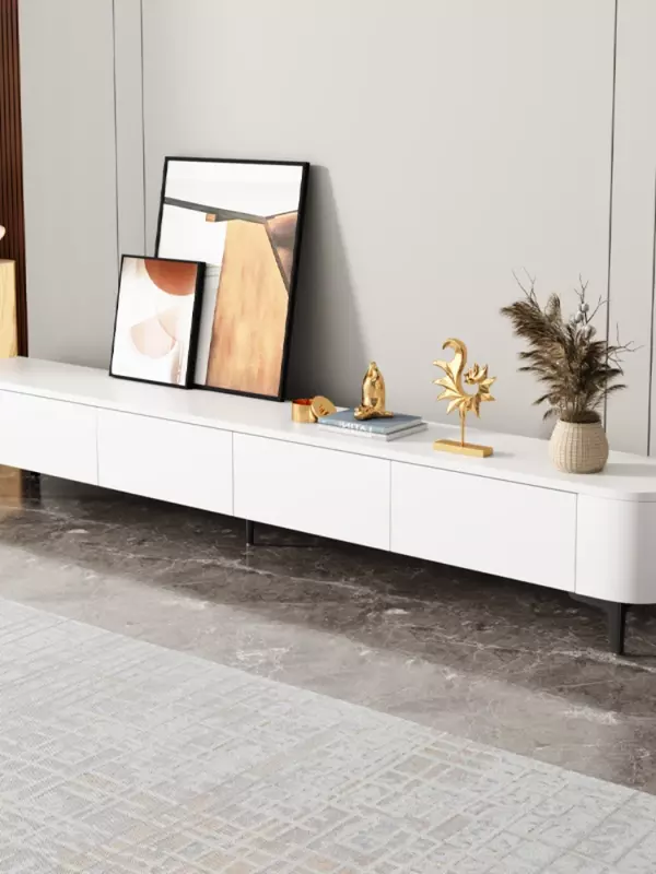 Placa de piedra de madera maciza, gabinete de TV y mesa de té, combinación de piso de sala de estar con patas, soporte de TV